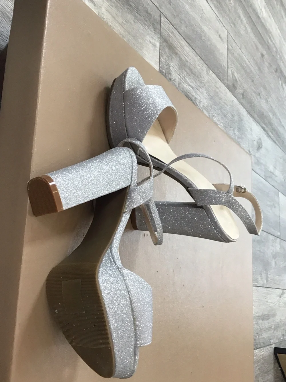 Benjamin Walk Silver Glitter Platform Block Heel Sandals